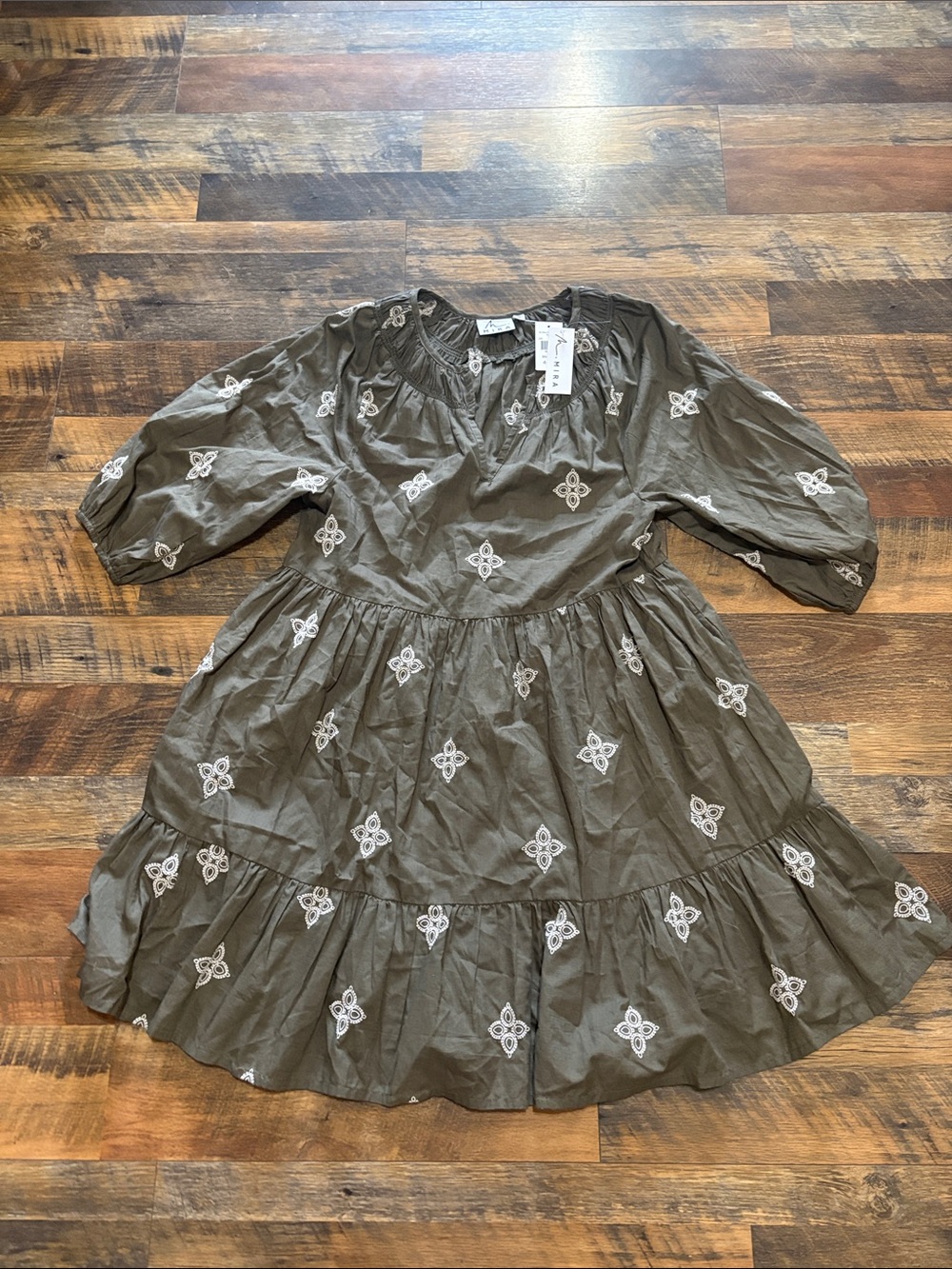 Mira Dress by MIRA / Kottonmill KTM Olive Green Embroidered Tiered Dress